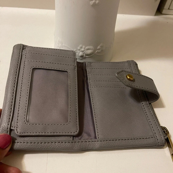 Fossil beautiful medium size double fold zipper closure wallet gray leather - Picture 8 of 16